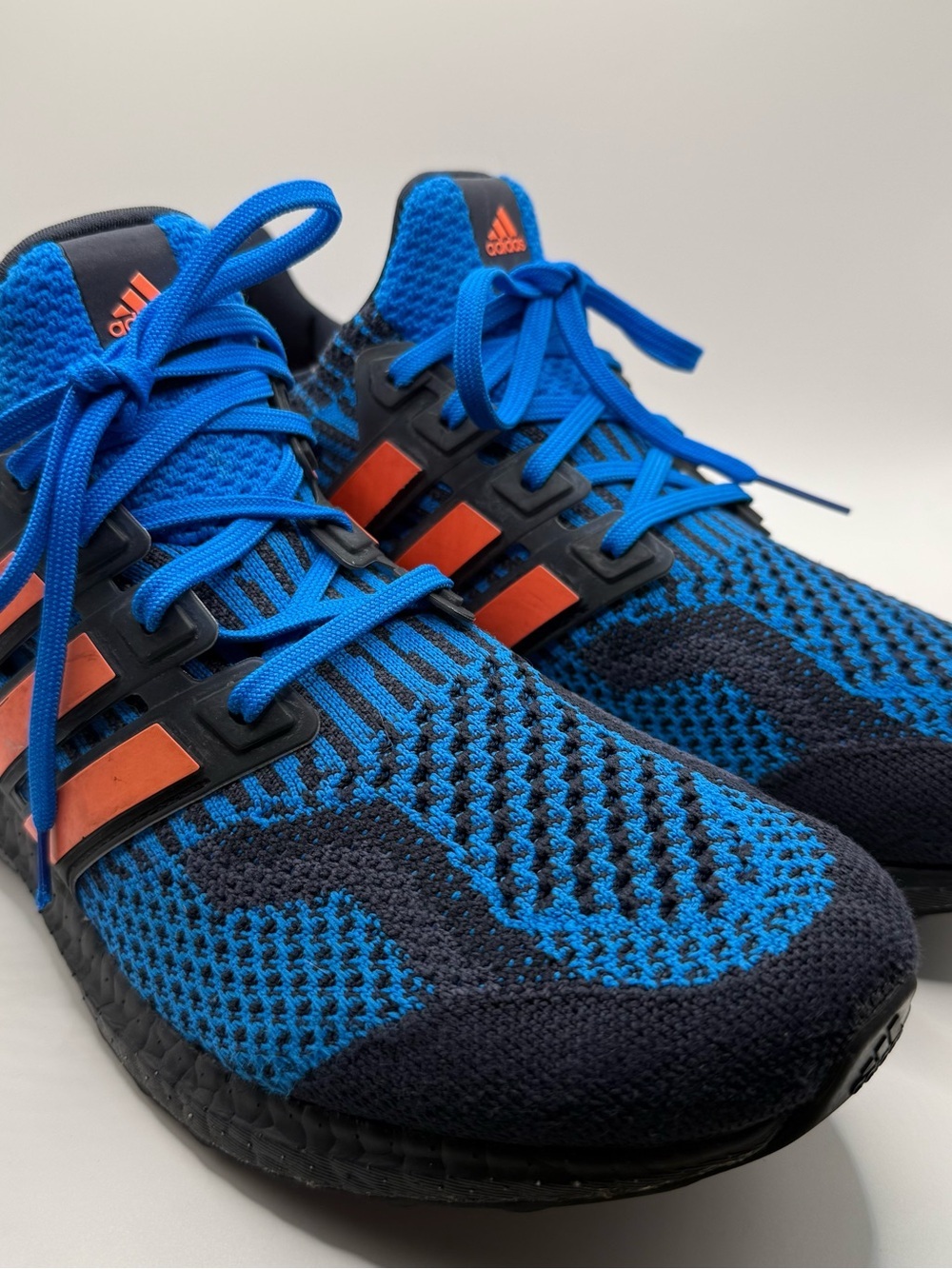 adidas Blue and Orange Knit Running Shoes - Picture 2 of 12